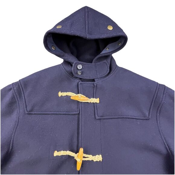 Vintage Polo Ralph Lauren Wool Toggle Coat Men’s XL Navy Twill Hooded Trench - Picture 2 of 15